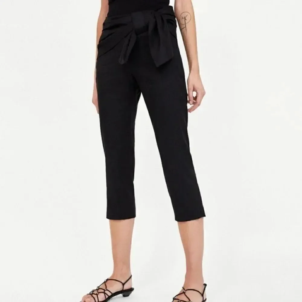 NWT Black Linen Blend Cropped High Waist Pants